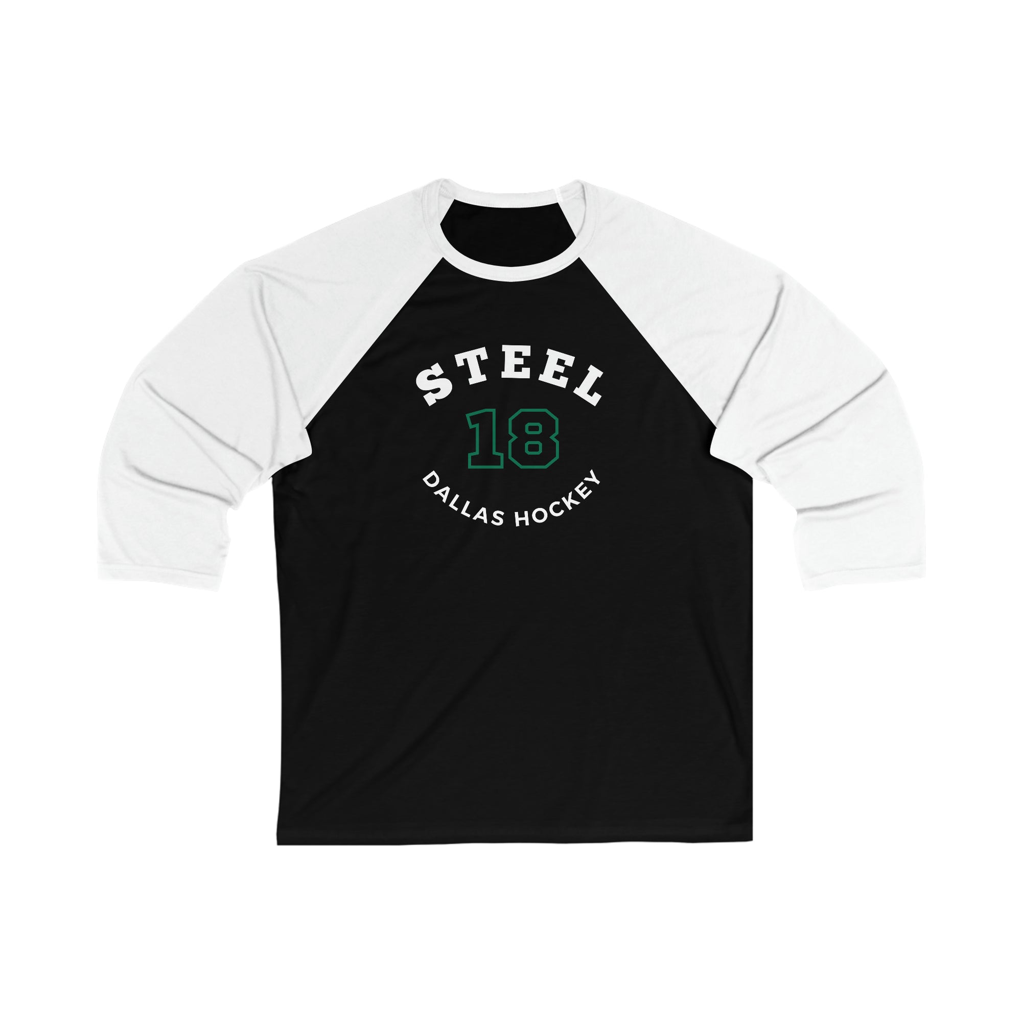 Steel 18 Dallas Hockey Number Arch Design Unisex Tri-Blend 3/4 Sleeve Raglan Baseball Shirt