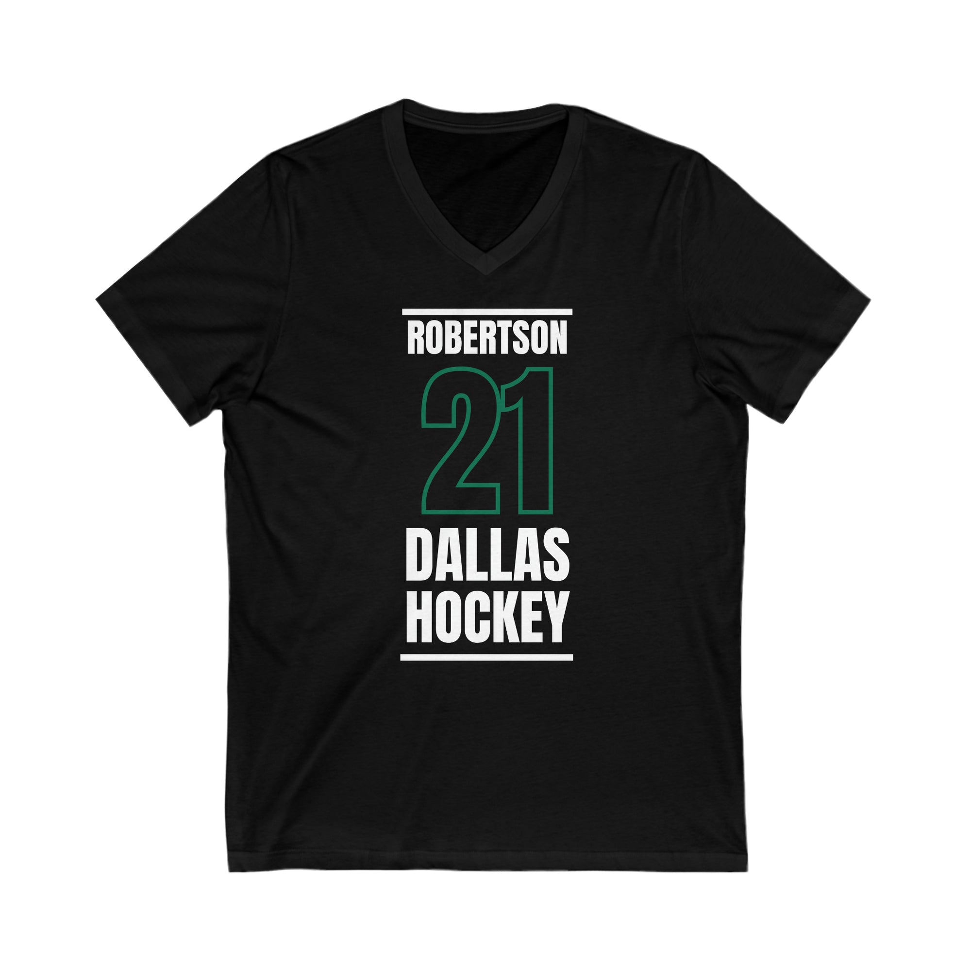 Robertson 21 Dallas Hockey Black Vertical Design Unisex V-Neck Tee