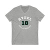 Steel 18 Dallas Hockey Number Arch Design Unisex V-Neck Tee