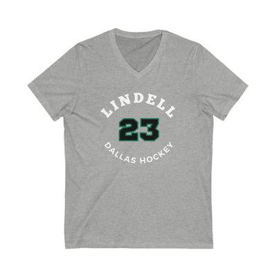 Lindell 23 Dallas Hockey Number Arch Design Unisex V-Neck Tee