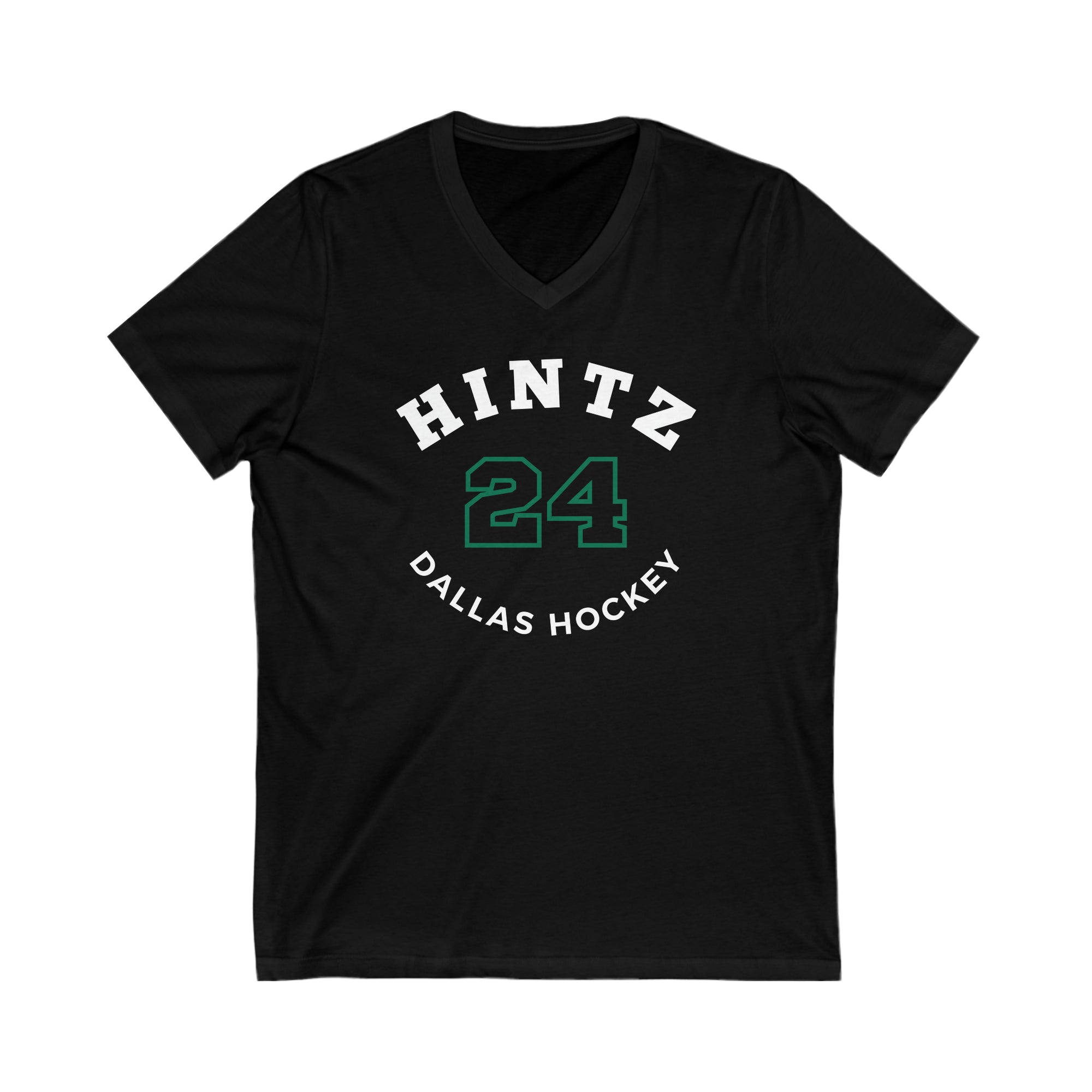 Hintz 24 Dallas Hockey Number Arch Design Unisex V-Neck Tee