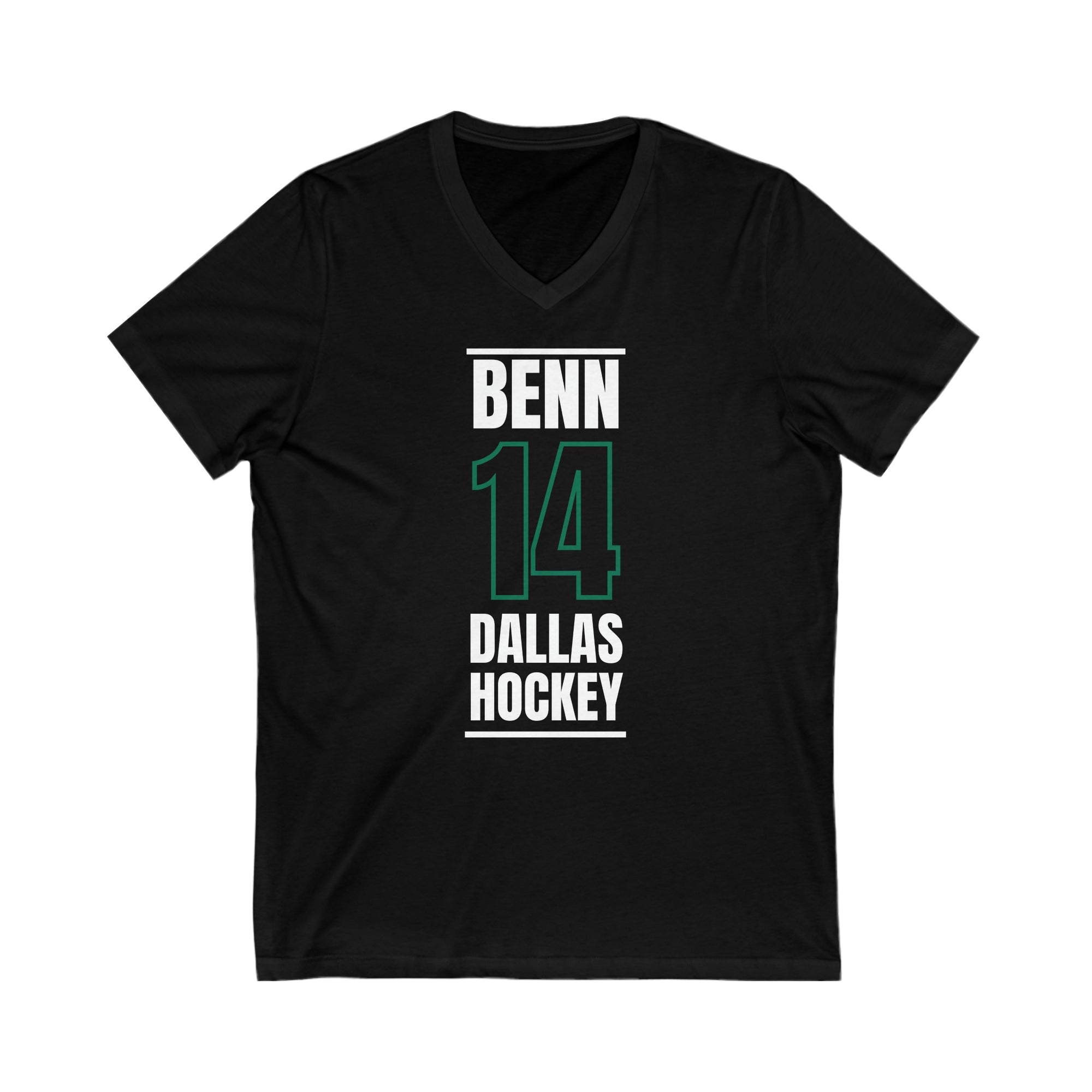 Benn 14 Dallas Hockey Black Vertical Design Unisex V-Neck Tee