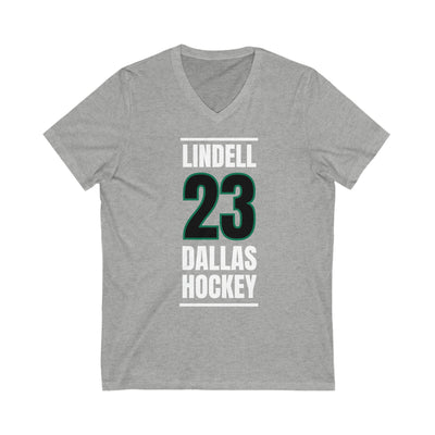 Lindell 23 Dallas Hockey Black Vertical Design Unisex V-Neck Tee
