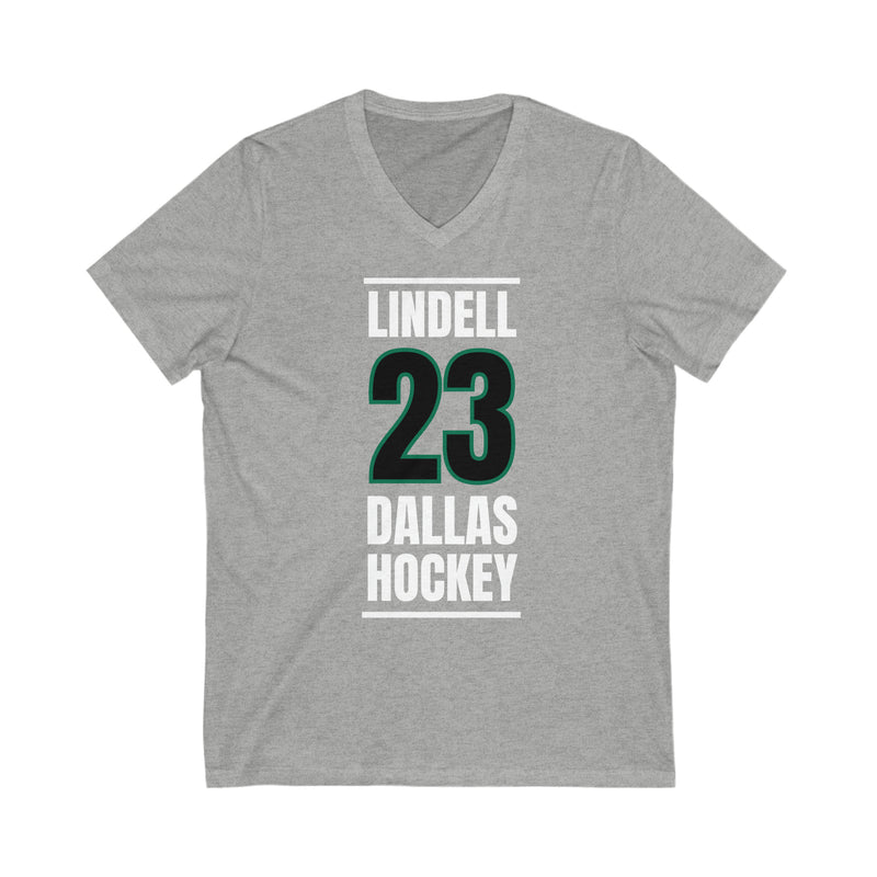 Lindell 23 Dallas Hockey Black Vertical Design Unisex V-Neck Tee
