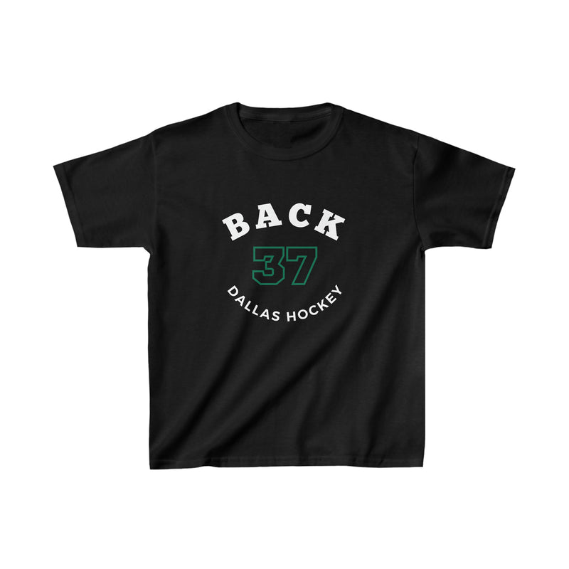 Back 37 Dallas Hockey Number Arch Design Kids Tee
