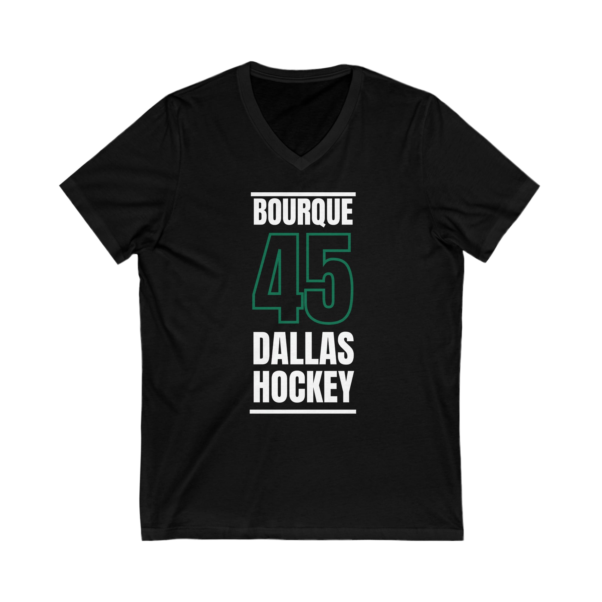 Bourque 45 Dallas Hockey Black Vertical Design Unisex V-Neck Tee