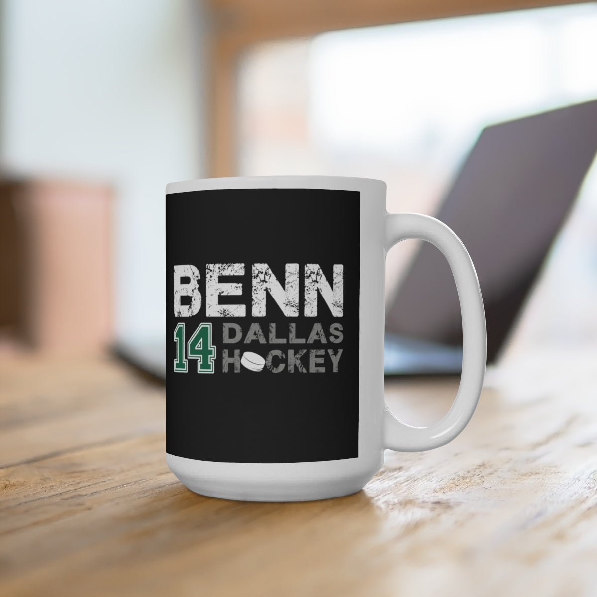 Benn 14 Dallas Hockey Ceramic Coffee Mug In Black, 15oz