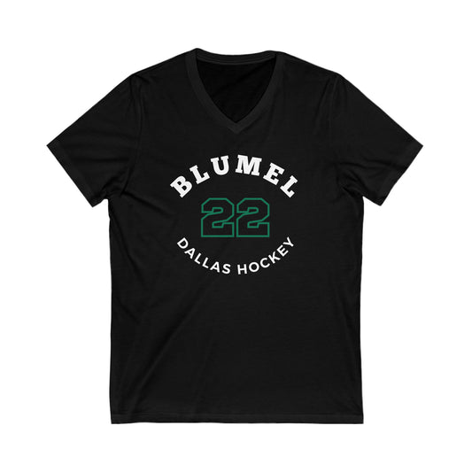 Blumel 22 Dallas Hockey Number Arch Design Unisex V-Neck Tee