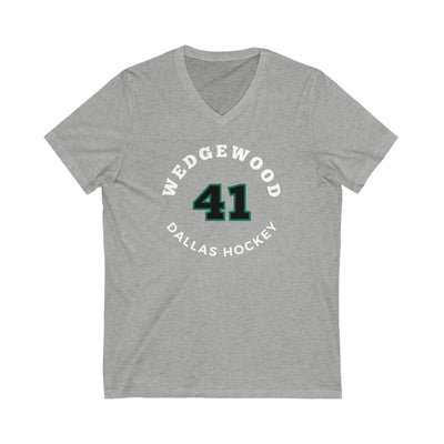 Wedgewood 41 Dallas Hockey Number Arch Design Unisex V-Neck Tee