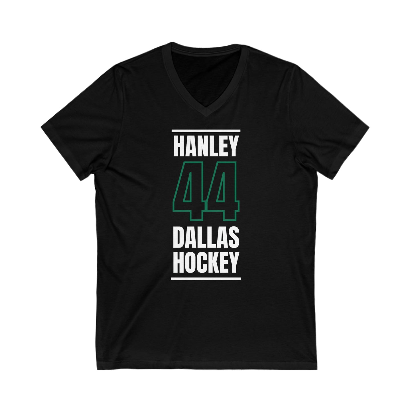 Hanley 44 Dallas Hockey Black Vertical Design Unisex V-Neck Tee