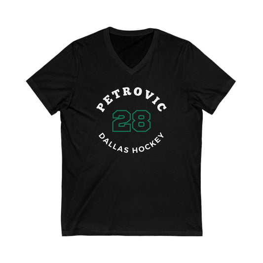 Petrovic 28 Dallas Hockey Number Arch Design Unisex V-Neck Tee