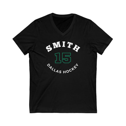 Smith 15 Dallas Hockey Number Arch Design Unisex V-Neck Tee