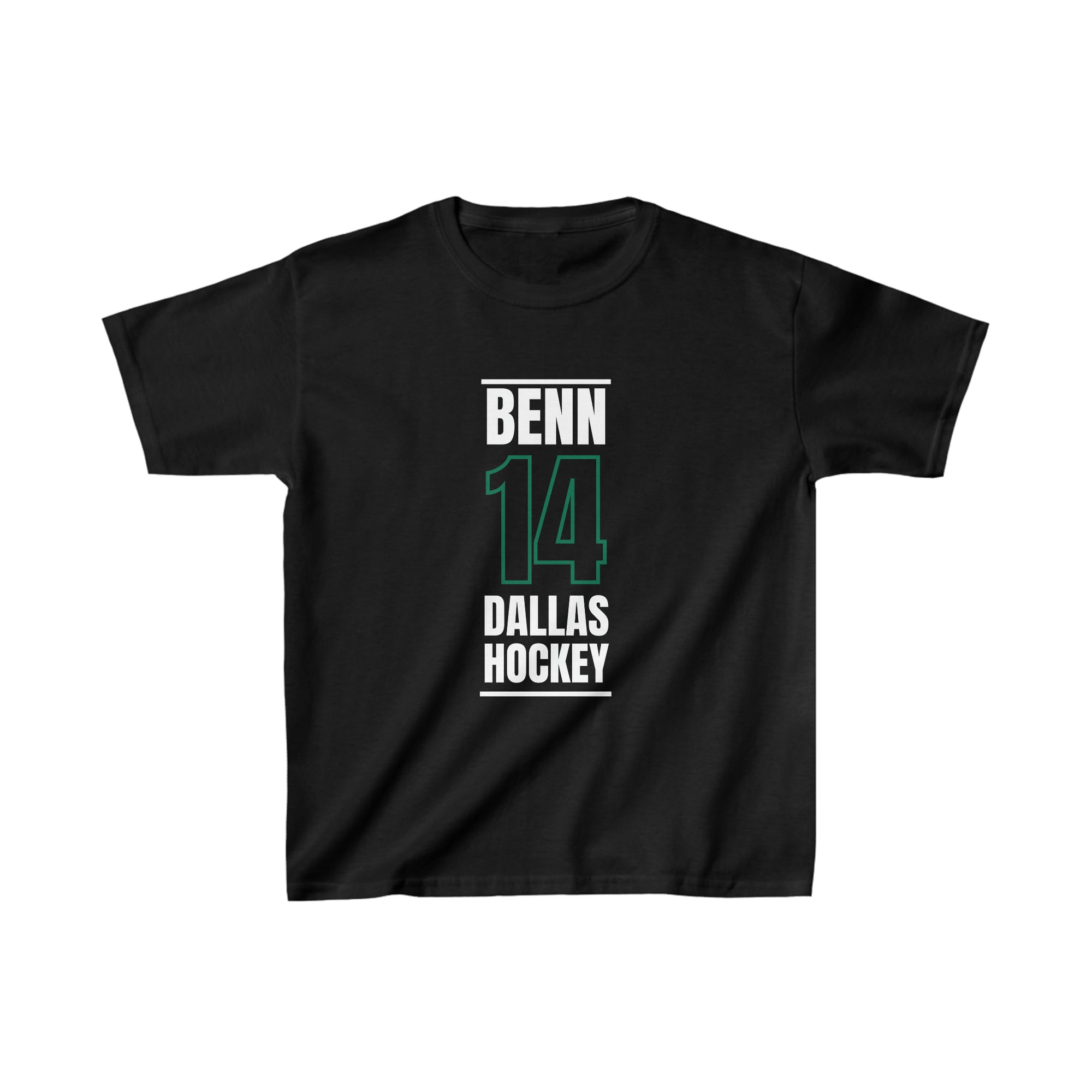 Benn 14 Dallas Hockey Black Vertical Design Kids Tee