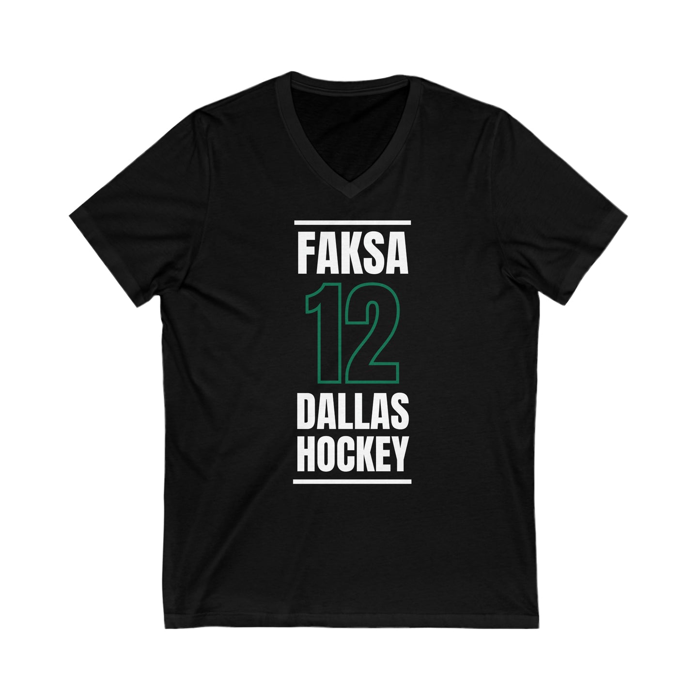 Faksa 12 Dallas Hockey Black Vertical Design Unisex V-Neck Tee