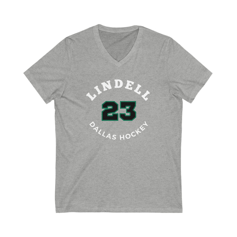Lindell 23 Dallas Hockey Number Arch Design Unisex V-Neck Tee