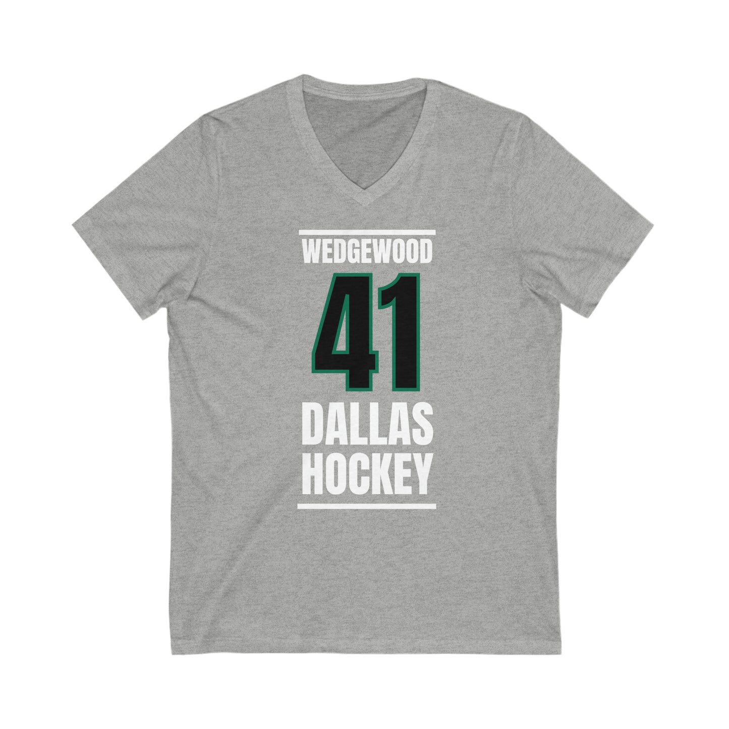 Wedgewood 41 Dallas Hockey Black Vertical Design Unisex V-Neck Tee