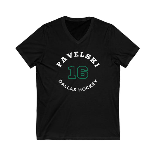 Pavelski 16 Dallas Hockey Number Arch Design Unisex V-Neck Tee