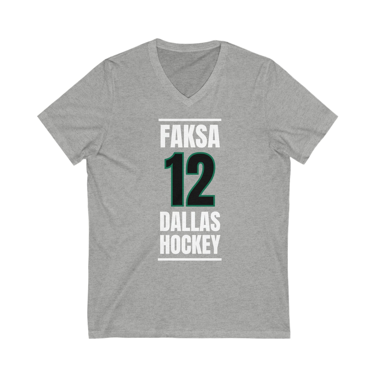 Faksa 12 Dallas Hockey Black Vertical Design Unisex V-Neck Tee