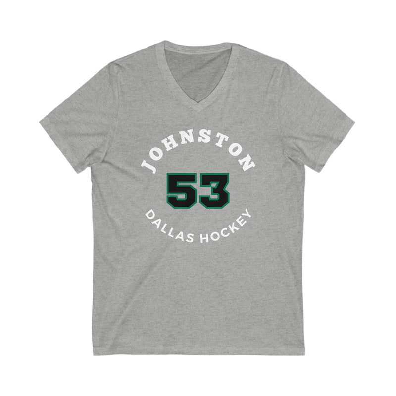 Johnston 53 Dallas Hockey Number Arch Design Unisex V-Neck Tee