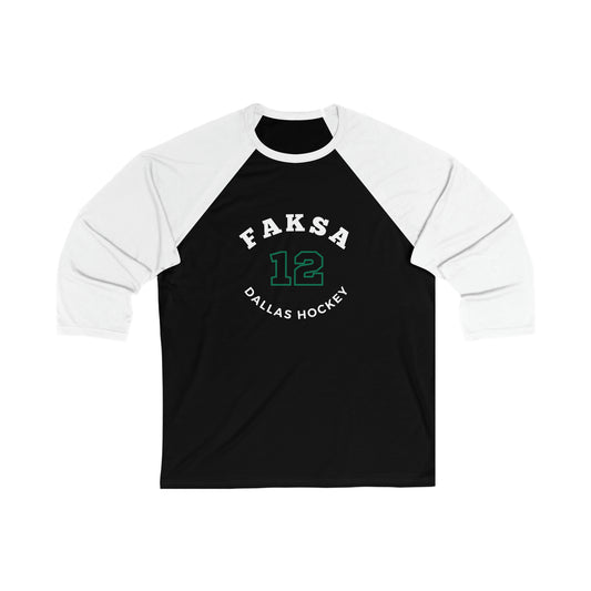 Faksa 12 Dallas Hockey Number Arch Design Unisex Tri-Blend 3/4 Sleeve Raglan Baseball Shirt