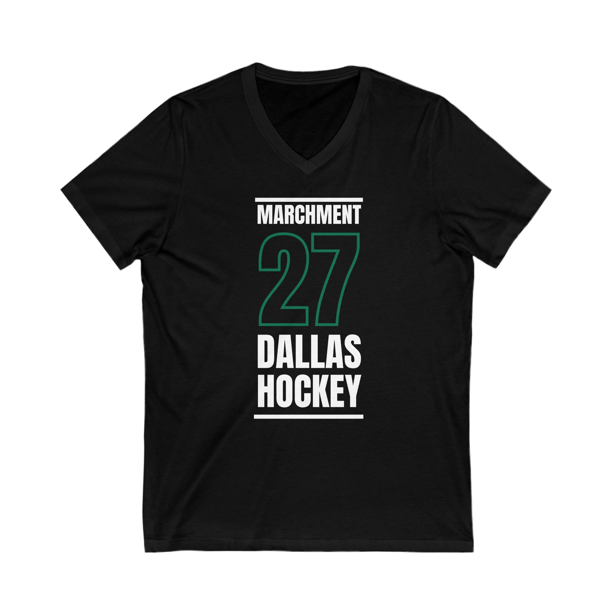 Marchment 27 Dallas Hockey Black Vertical Design Unisex V-Neck Tee