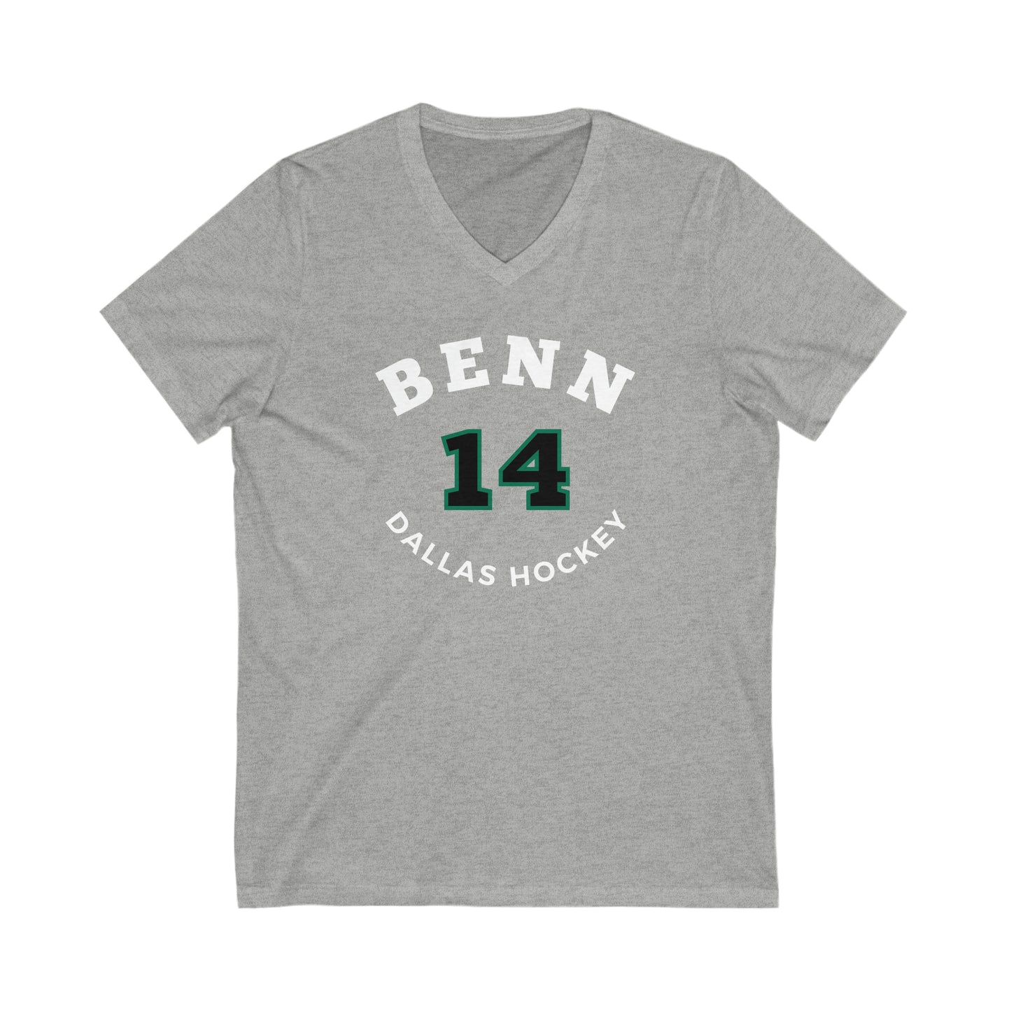 Benn 14 Dallas Hockey Number Arch Design Unisex V-Neck Tee