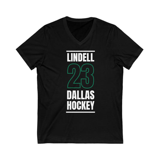 Lindell 23 Dallas Hockey Black Vertical Design Unisex V-Neck Tee