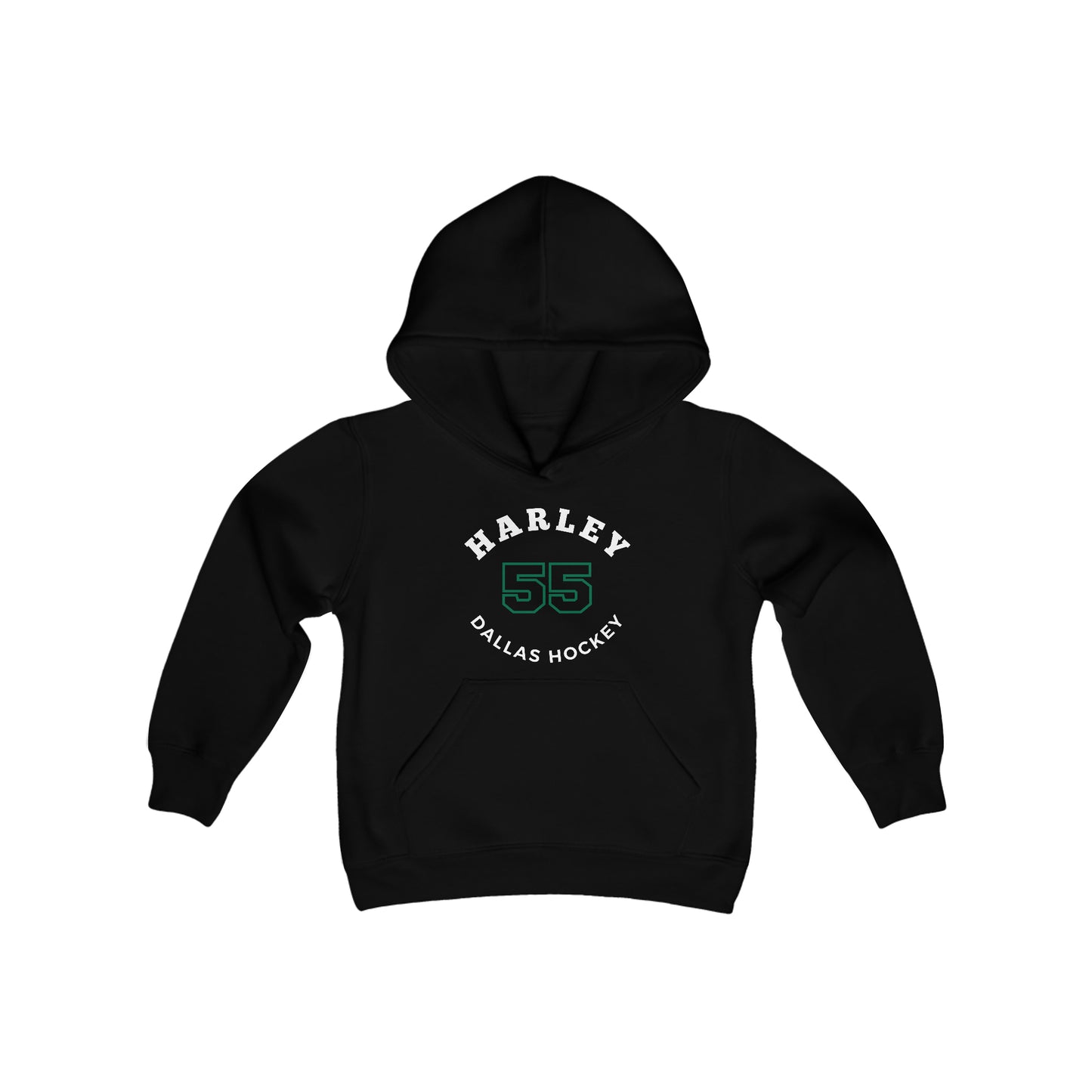 Harley 55 Dallas Hockey Number Arch Design Youth Hooded Sweatshirt