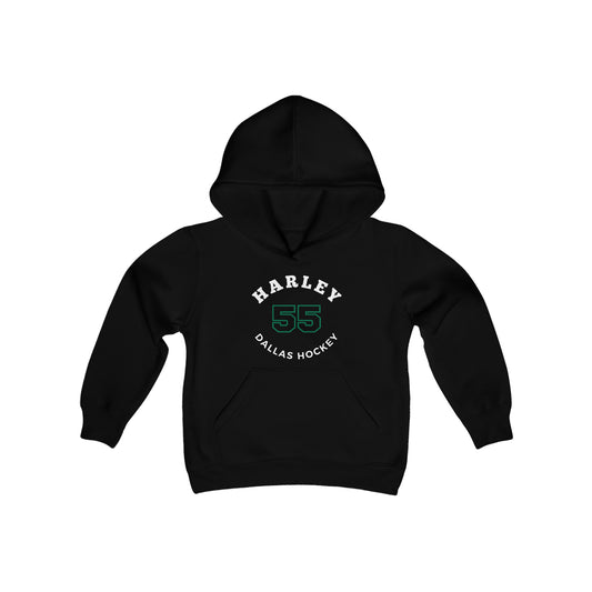 Harley 55 Dallas Hockey Number Arch Design Youth Hooded Sweatshirt