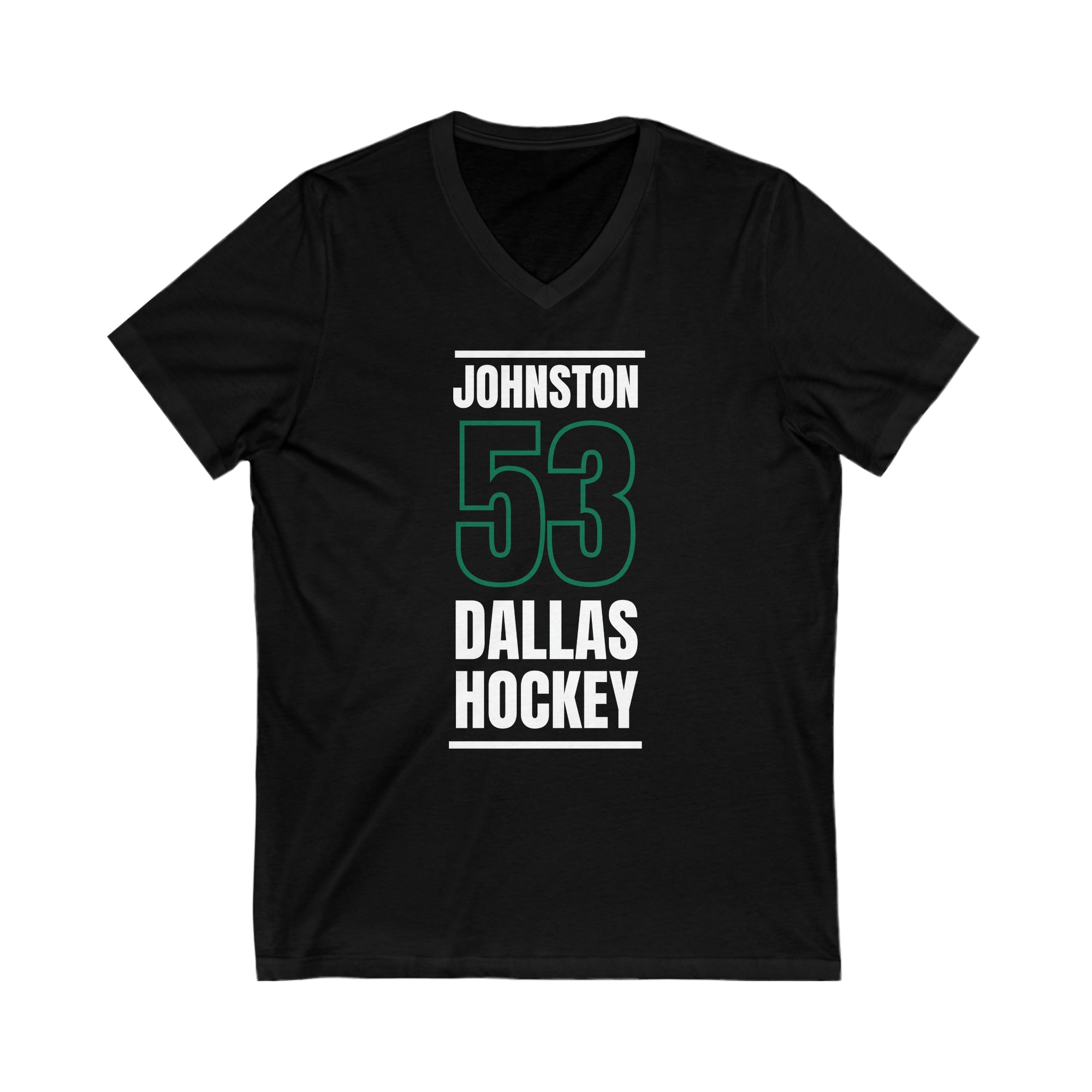 Johnston 53 Dallas Hockey Black Vertical Design Unisex V-Neck Tee