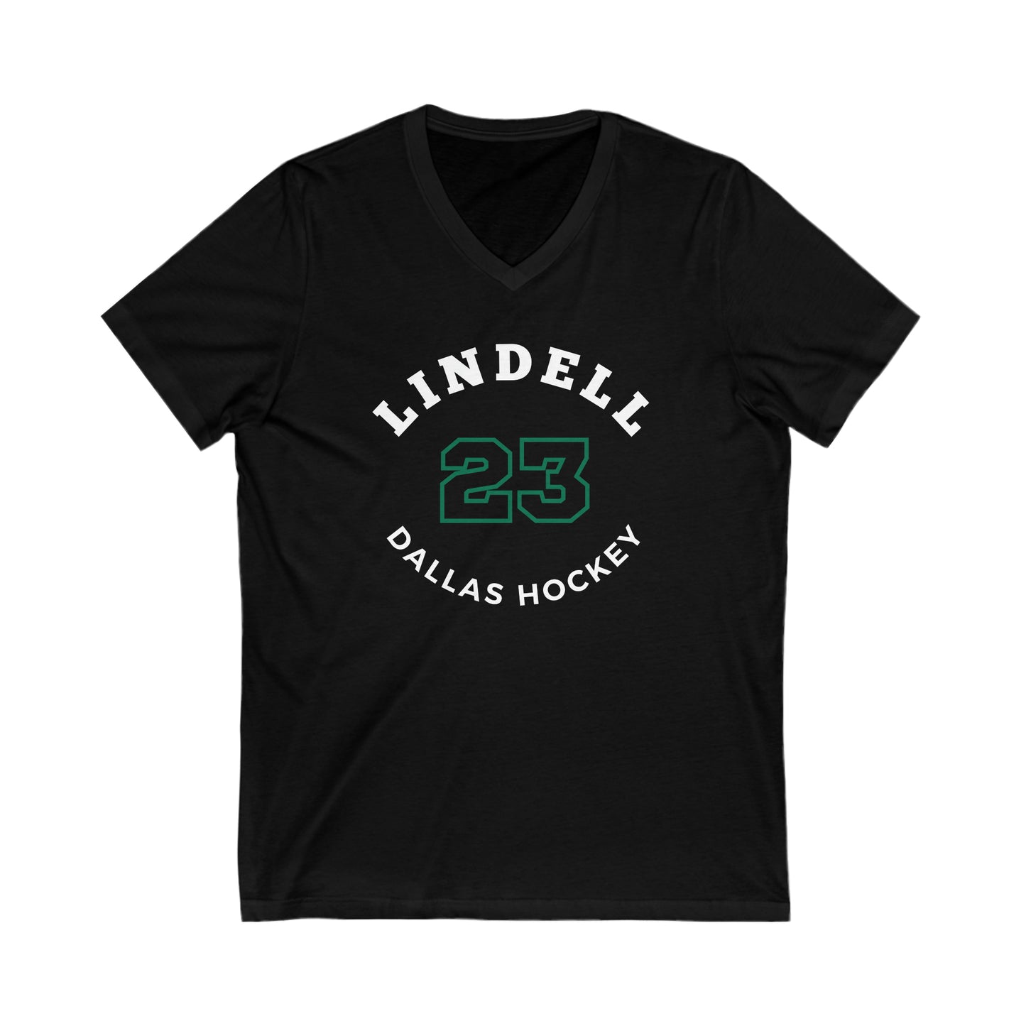 Lindell 23 Dallas Hockey Number Arch Design Unisex V-Neck Tee