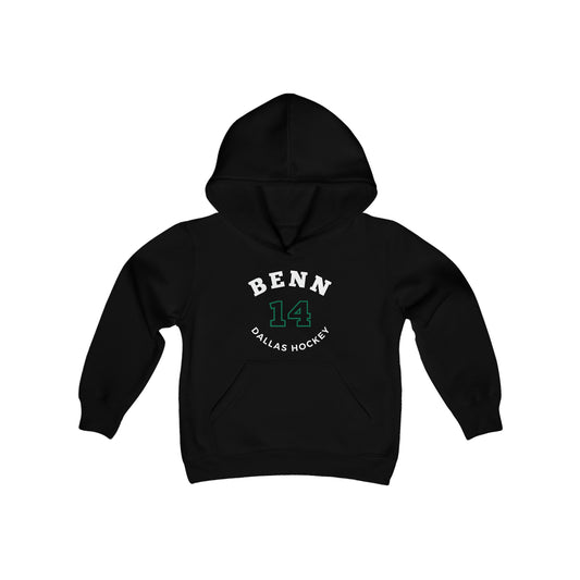 Benn 14 Dallas Hockey Number Arch Design Youth Hooded Sweatshirt