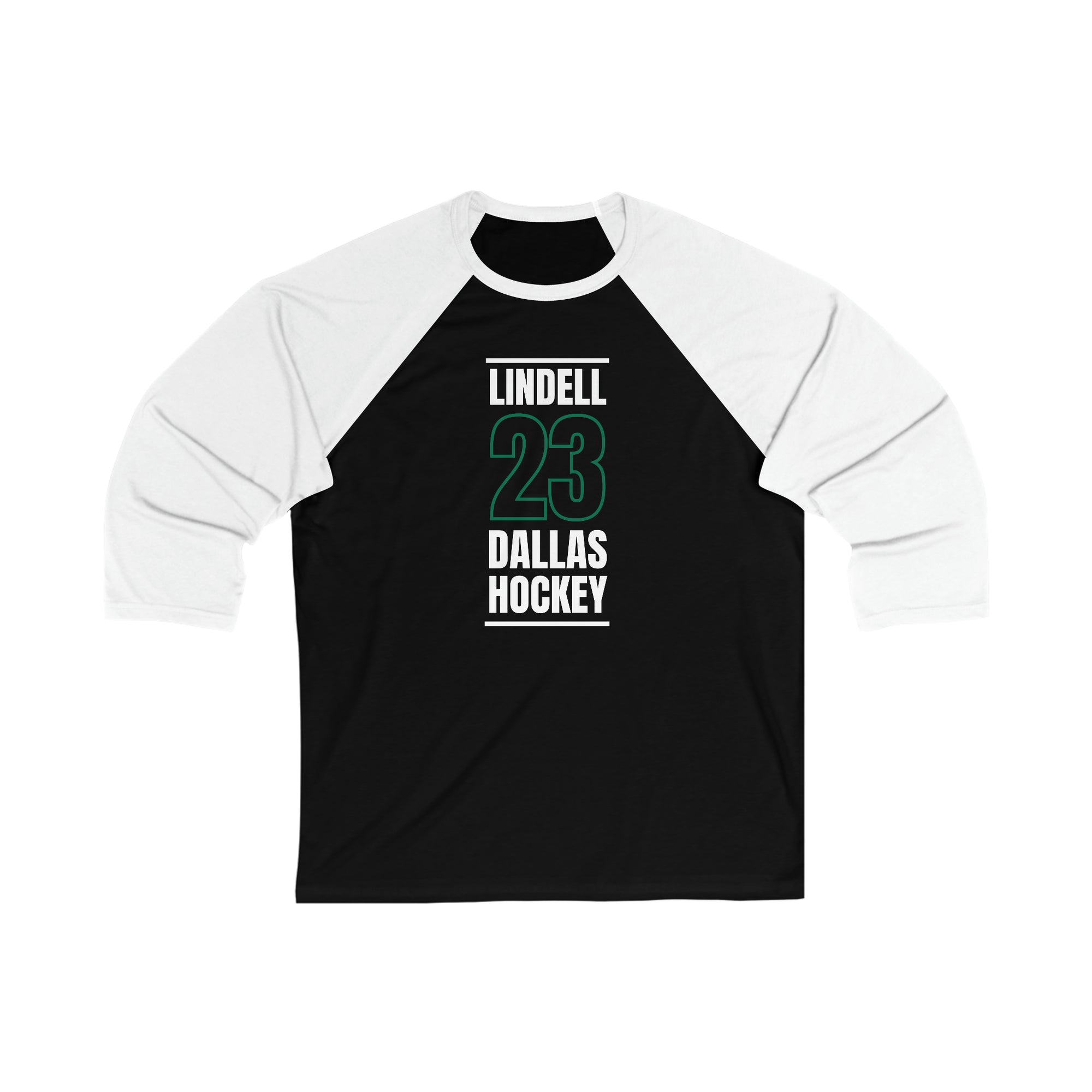 Lindell 23 Dallas Hockey Black Vertical Design Unisex Tri-Blend 3/4 Sleeve Raglan Baseball Shirt