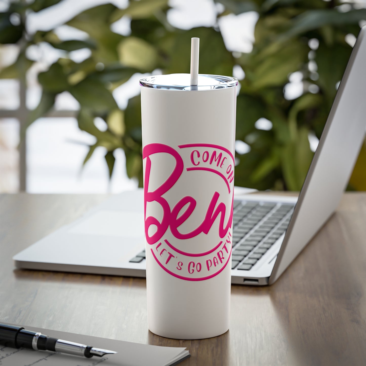 Benn Let's Go Party Skinny Steel Tumbler With Straw, 20oz