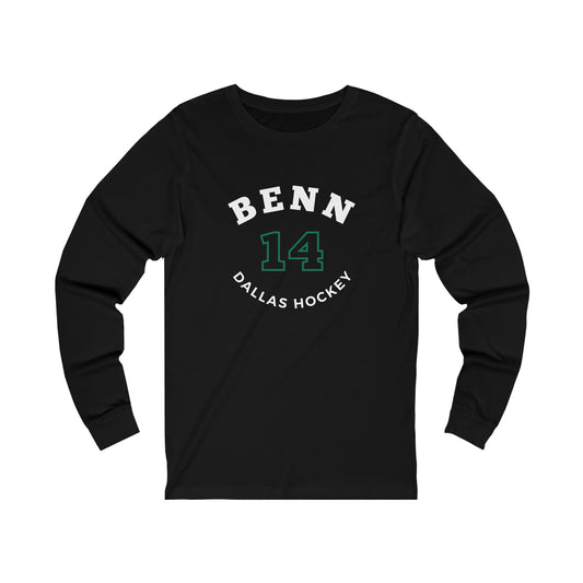 Benn 14 Dallas Hockey Number Arch Design Unisex Jersey Long Sleeve Shirt