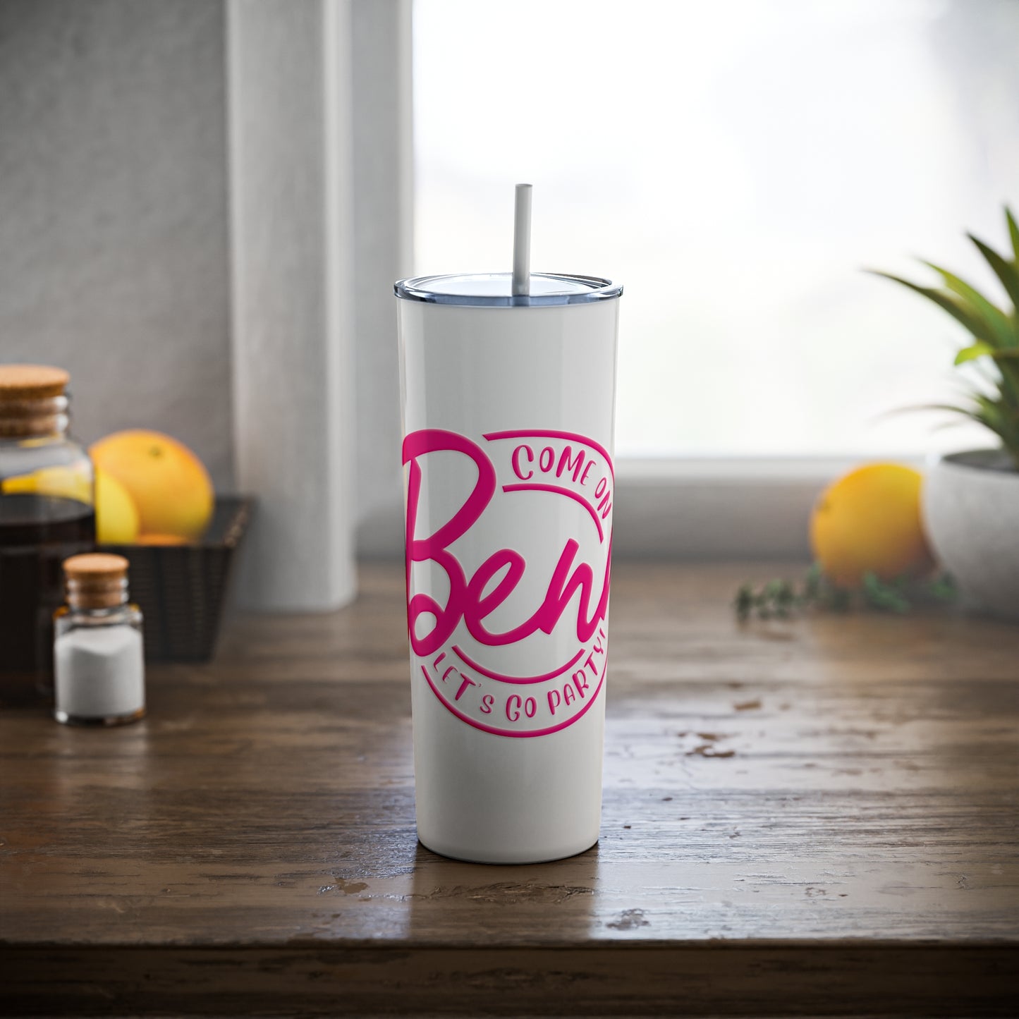 Benn Let's Go Party Skinny Steel Tumbler With Straw, 20oz