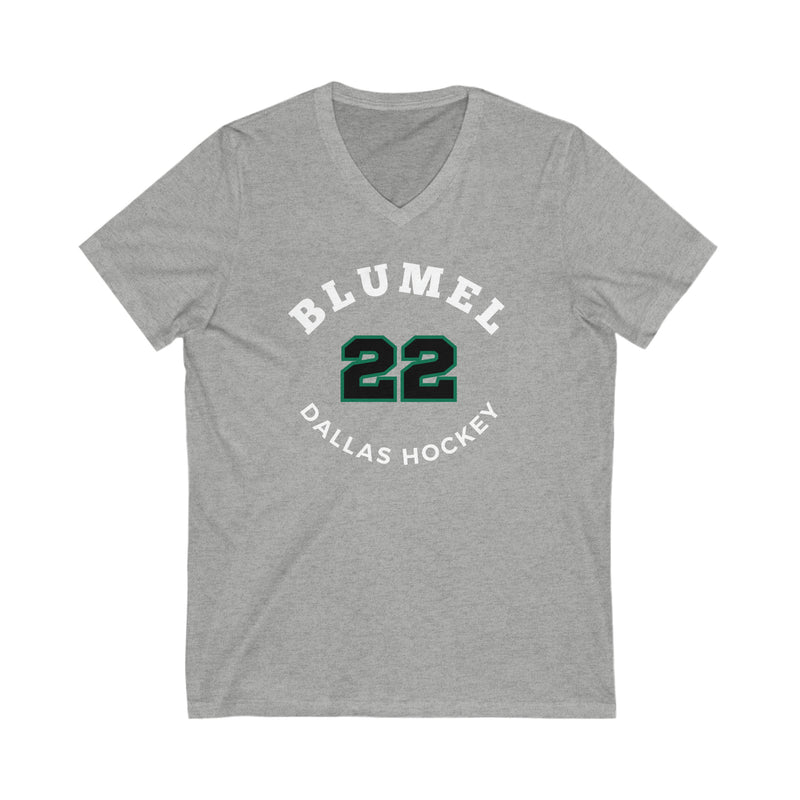 Blumel 22 Dallas Hockey Number Arch Design Unisex V-Neck Tee
