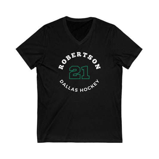 Robertson 21 Dallas Hockey Number Arch Design Unisex V-Neck Tee