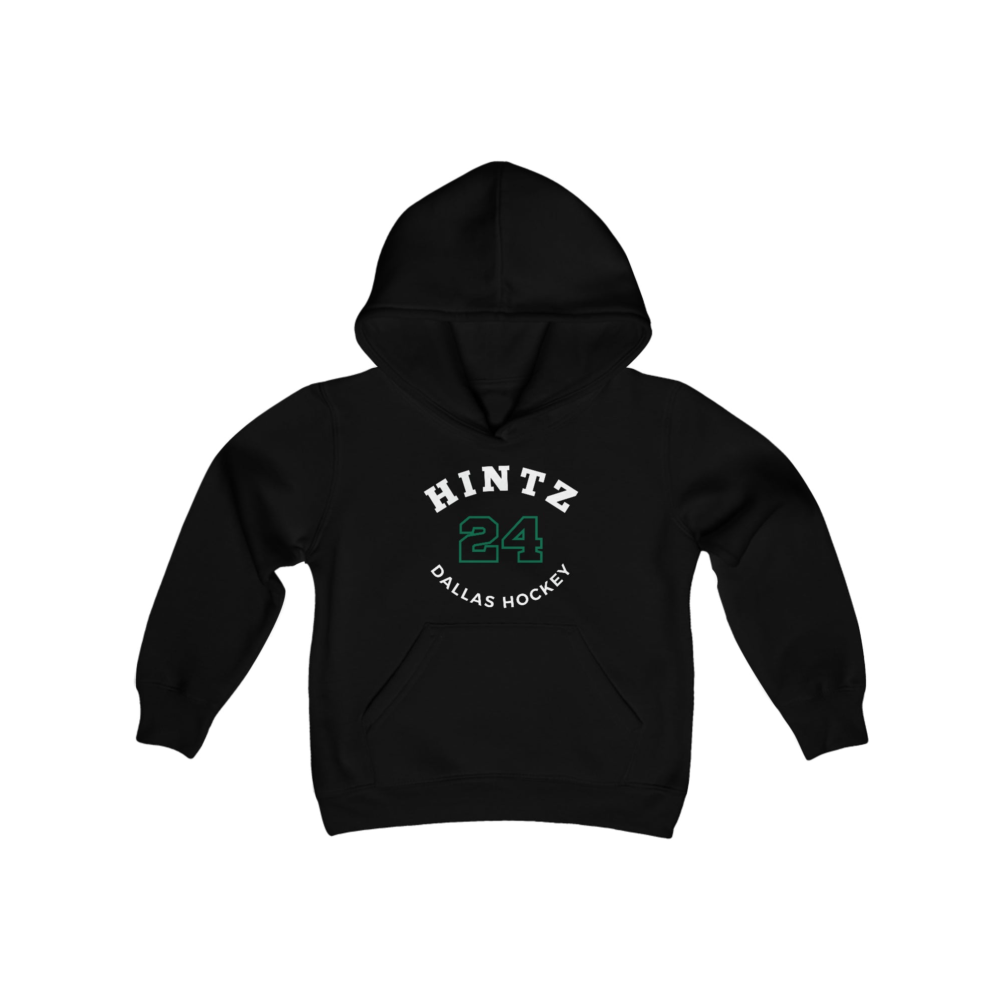 Hintz 24 Dallas Hockey Number Arch Design Youth Hooded Sweatshirt