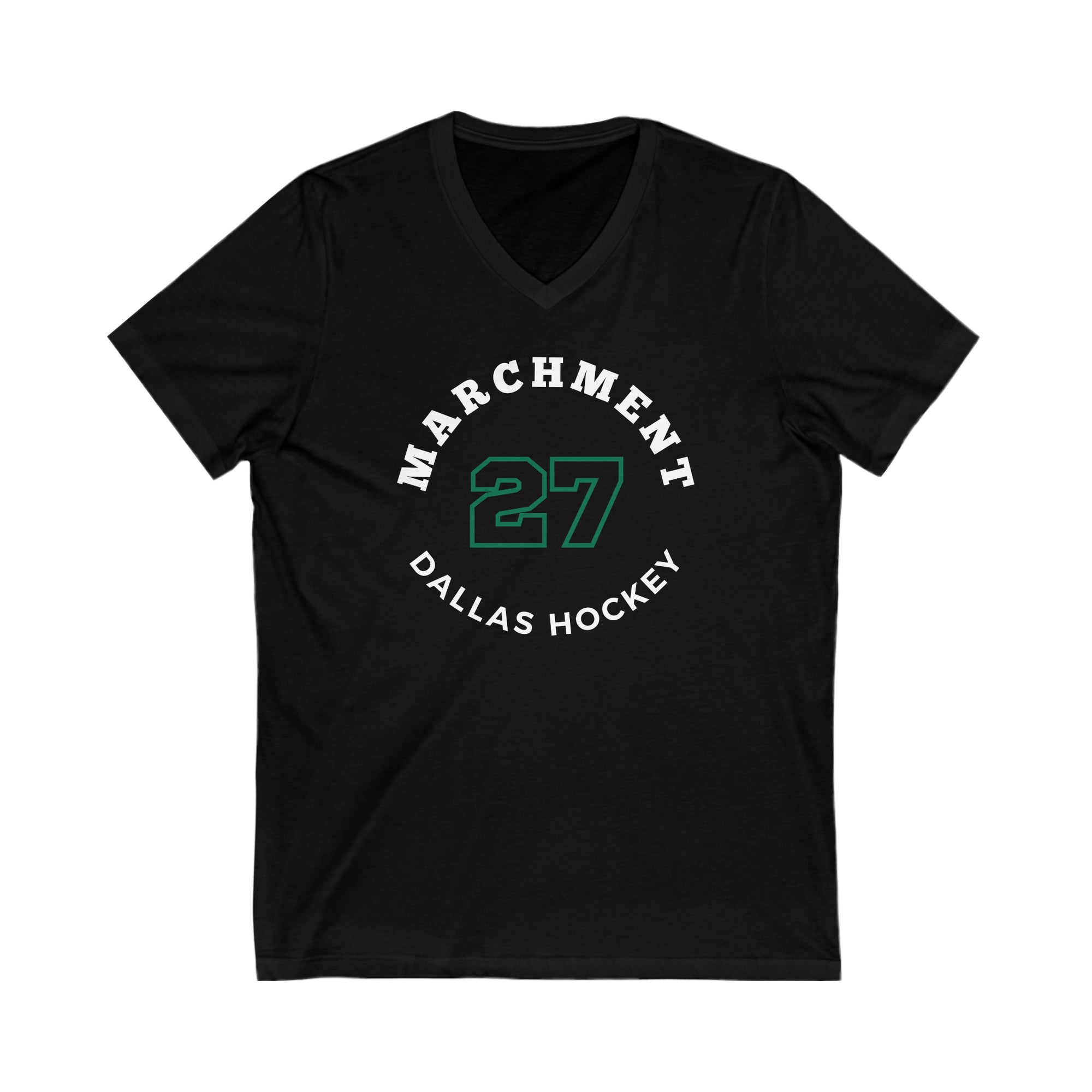 Marchment 27 Dallas Hockey Number Arch Design Unisex V-Neck Tee