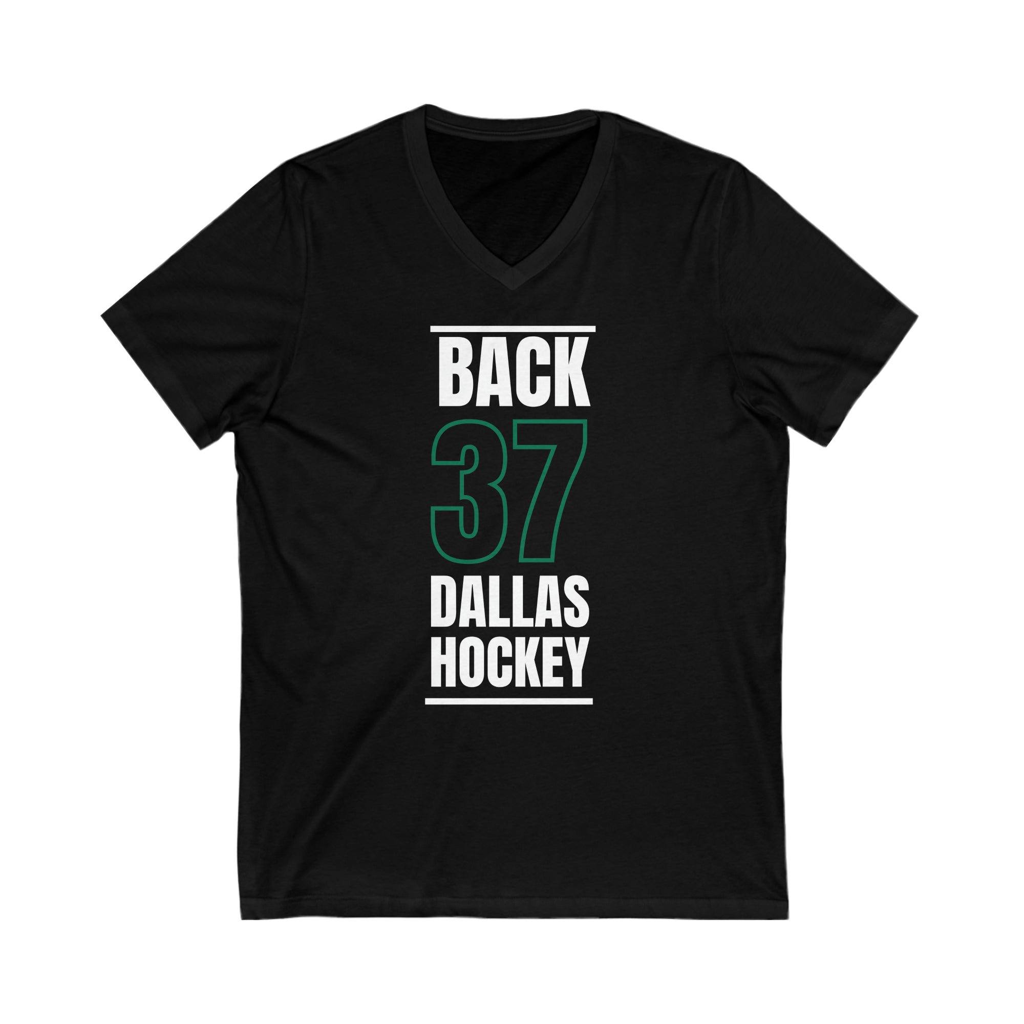 Back 37 Dallas Hockey Black Vertical Design Unisex V-Neck Tee