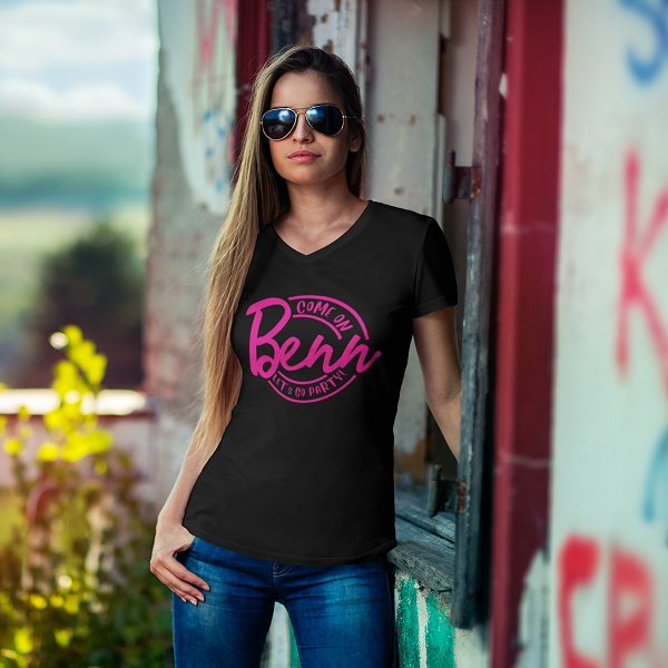 Benn Let's Go Party Women's V-Neck Barbie Shirt