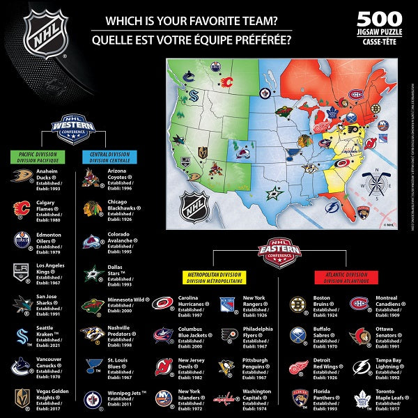 NHL League Map Puzzle, 500 Piece